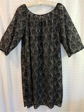 1960’s Vintage Black Sheer Lace Nightgown Robe Peignoir Open Back Lingerie